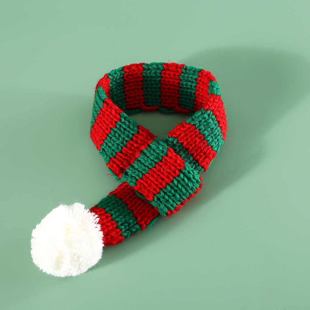 Knitted Striped Pet Christmas Scarf